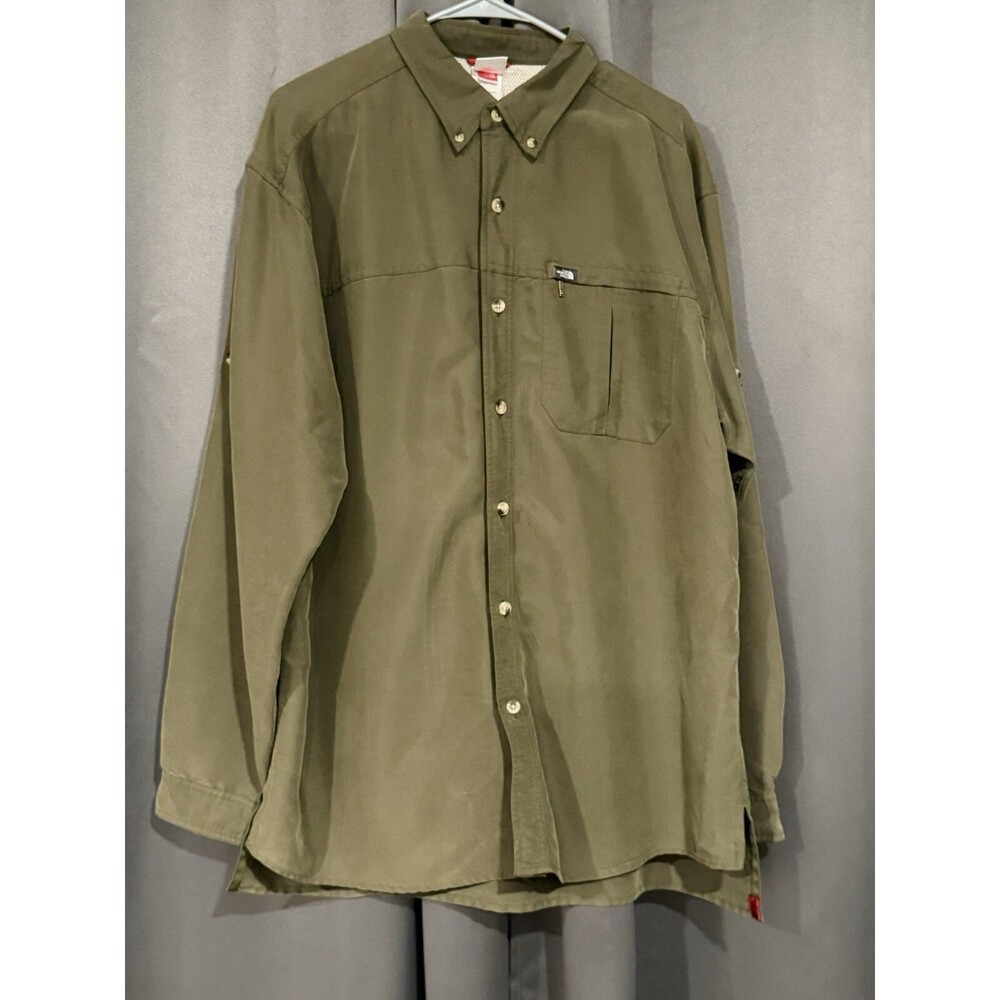 The North Face Mens Shirt L Roll Tab Sleeve Zip Pockets ACCX Button Down Green